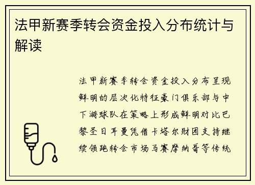 法甲新赛季转会资金投入分布统计与解读
