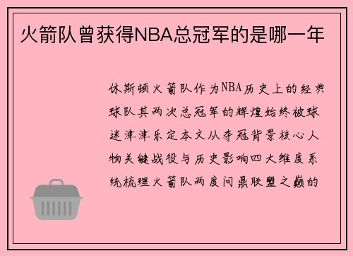 火箭队曾获得NBA总冠军的是哪一年
